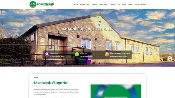Screenshot of the Sharnbrook Village Hall website