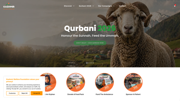 Screenshot of the Kashmir Welfare Foundation website