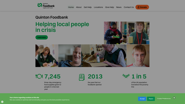 Screenshot of the Quinton Foodbank website