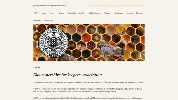 Screenshot of the Gloucestershire Beekeeper's Association website