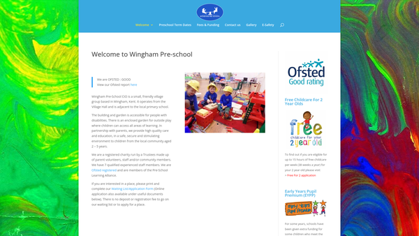 Screenshot of the Wingham Pre-School CIO website