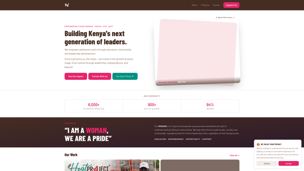 Screenshot of the Empowering Young Women website