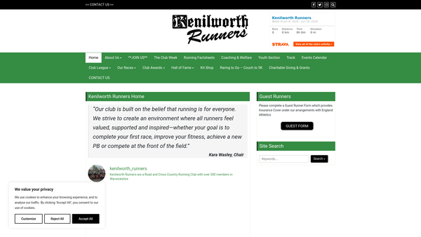 Screenshot of the Kenilworth Runners website