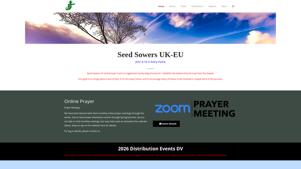 Screenshot of the Seed Sowers UK And Europe Trust website