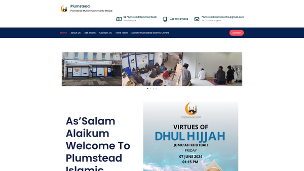 Screenshot of the Plumstead Islamic Centre website