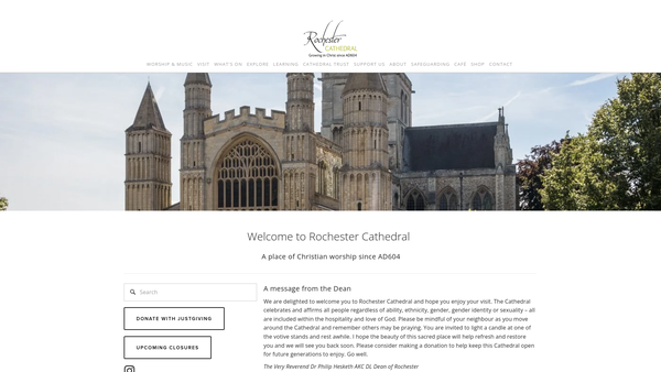 Screenshot of the Cathedral Church Of Christ And The Blessed Virgin Mary, Rochester website