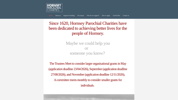 Screenshot of the The Hornsey Parochial Charities website