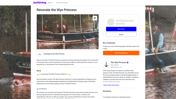 Screenshot of the The Wye Princess website