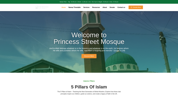 Screenshot of the Jamia Hanfia Ghosia Mosque And Princess Street Resource Centre website