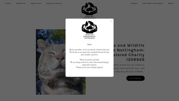 Screenshot of the Feline And Wildlife Rescue Nottingham website