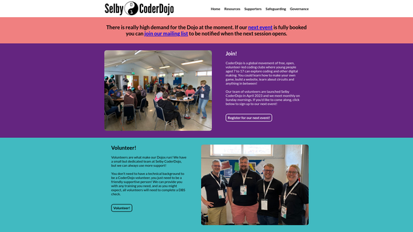 Screenshot of the Selby Coderdojo website