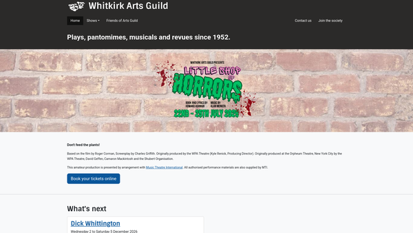 Screenshot of the Whitkirk Arts Guild website
