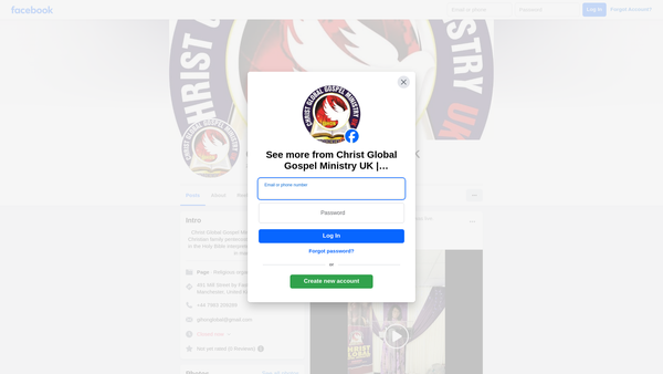 Screenshot of the Christ Global Gospel Ministry UK website