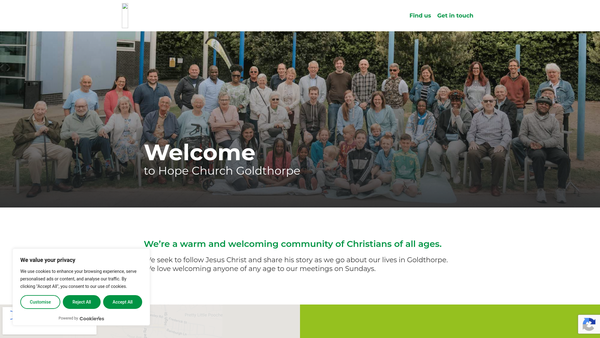 Screenshot of the Hope Church Goldthorpe website