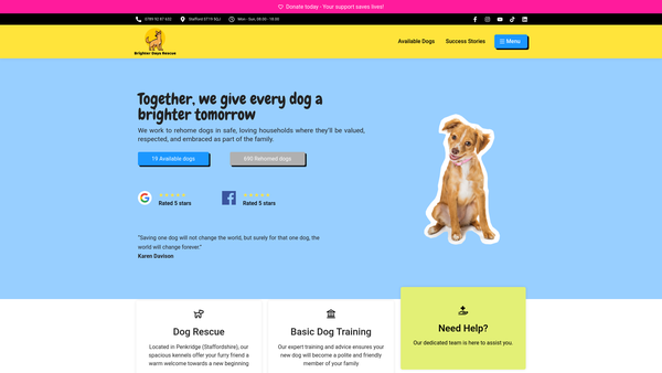 Screenshot of the Brighter Days Rescue website