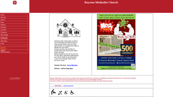 Screenshot of the Royston Methodist Church website