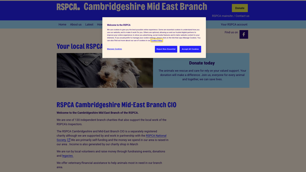 Screenshot of the Royal Society For The Prevention Of Cruelty To Animals Cambridgeshire Mid-East Branch CIO website