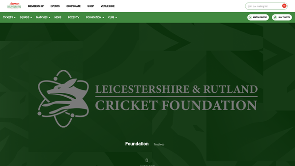 Screenshot of the Leicestershire And Rutland Cricket Foundation website