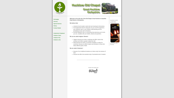 Screenshot of the The Old Chapel (Unitarian), Great Hucklow website