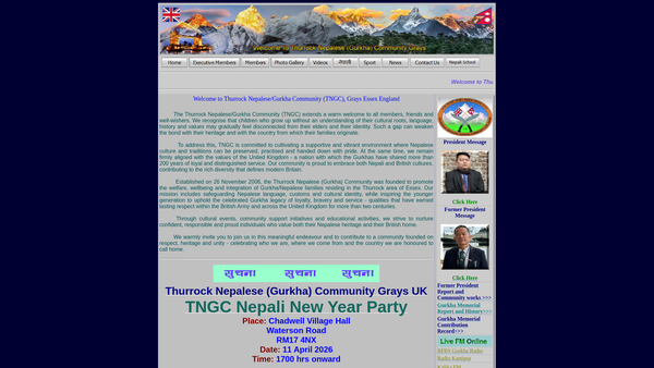 Screenshot of the Thurrock Nepalese Gurkhas Community website