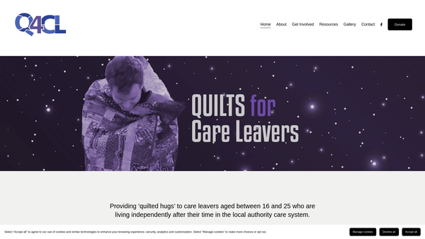 Screenshot of the Quilts For Care Leavers (Q4cl) website