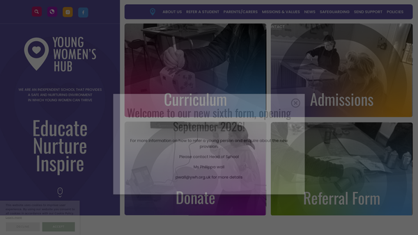 Screenshot of the Young Women's Hub Ltd website