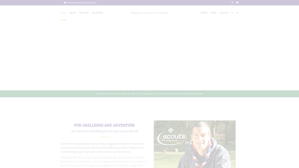Screenshot of the Areley Kings Scout Group (Wf18) website