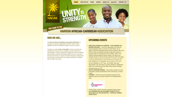 Screenshot of the Harrow African-Caribbean Association (Hacas) website