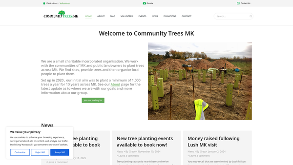 Screenshot of the Community Trees Milton Keynes website