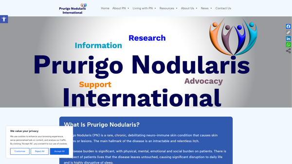 Screenshot of the Prurigo Nodularis International website
