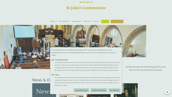 Screenshot of the The Parochial Church Council Of The Ecclesiastical Parish Of St John The Baptist Leytonstone website
