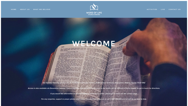 Screenshot of the Word Of Life Church Woking website