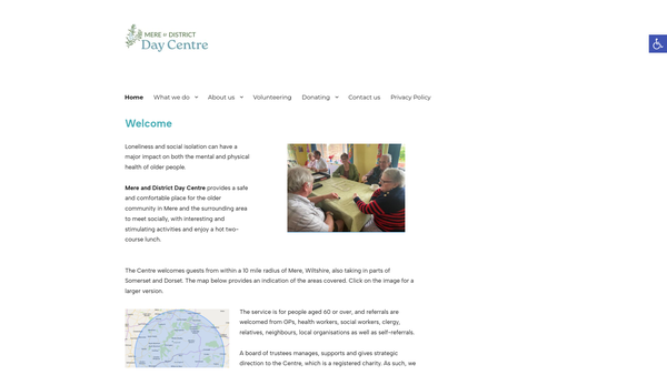 Screenshot of the Mere And District Day Centre website
