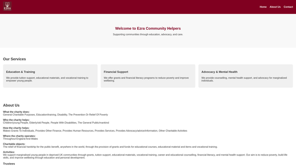 Screenshot of the Ezra Community Helpers website