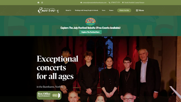 Screenshot of the Music In The Burnhams website