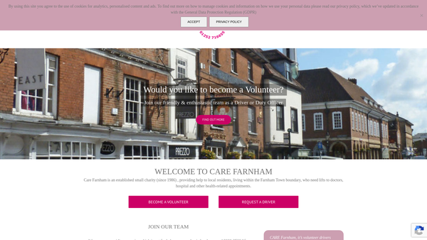 Screenshot of the Care Farnham website