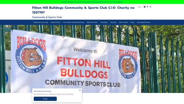 Screenshot of the Fitton Hill Bulldogs Community And Sports Club website