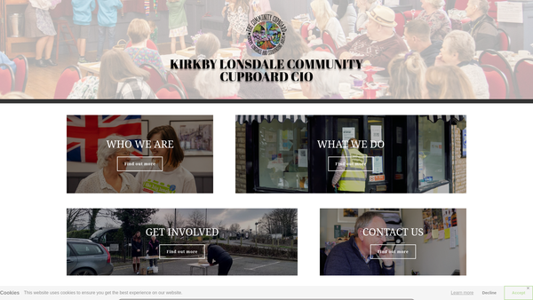 Screenshot of the Kirkby Lonsdale Community Cupboard CIO website