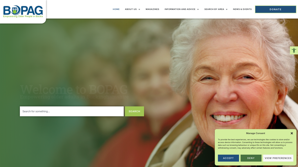 Screenshot of the Bucks Older Peoples Action Group website