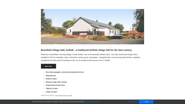 Screenshot of the The Bramfield Village Hall (CIO) website