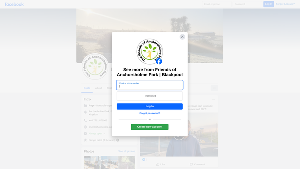 Screenshot of the Friends Of Anchorsholme Park website