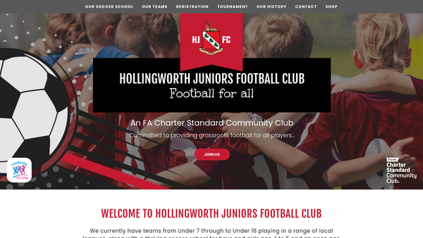 Screenshot of the Hollingworth Juniors Football Club website