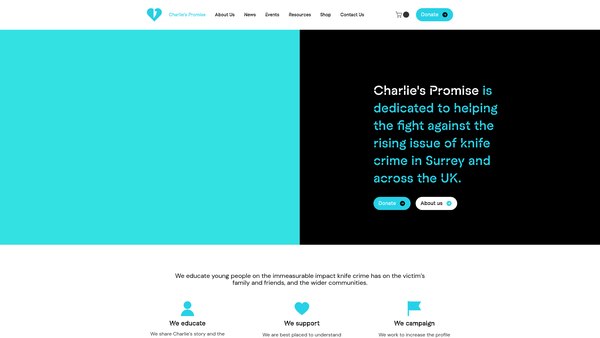 Screenshot of the Charlie's Promise website