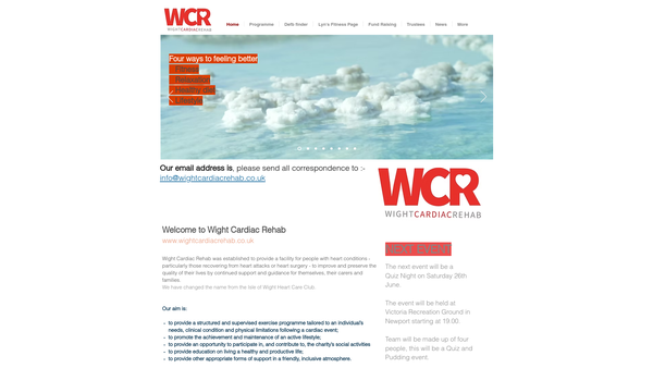 Screenshot of the Wight Cardiac Rehab Charity website