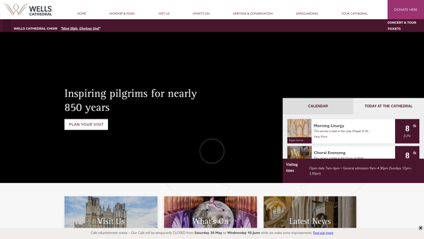 Screenshot of the The Cathedral Church Of St Andrew In Wells website