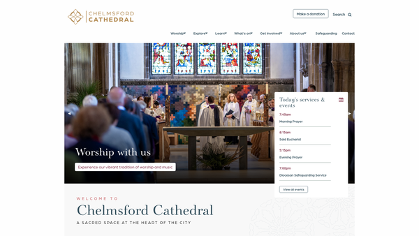 Screenshot of the Cathedral Church Of St Mary The Virgin, St Peter And St Cedd, Chelmsford website