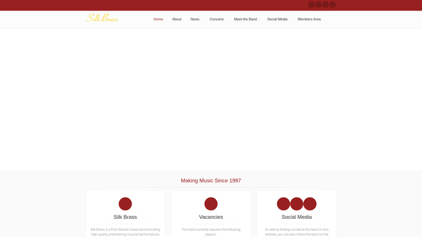 Screenshot of the Silk Brass Band website