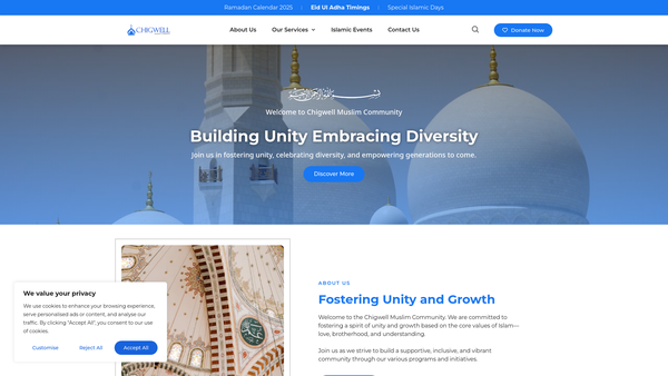 Screenshot of the Chigwell Muslim Community Centre website