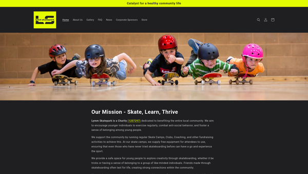 Screenshot of the Lymm Skatepark website