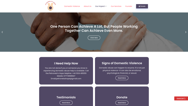 Screenshot of the Petronela's Hope website